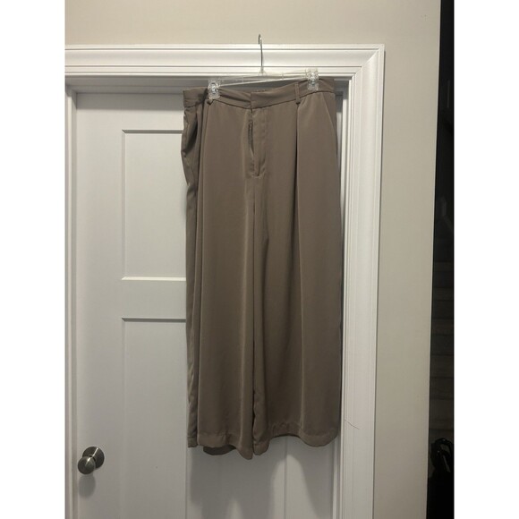 Wide Leg Tan Polyester Blend Dress Pants High Rise Pockets Size 2X XXL Pleats - Picture 1 of 7